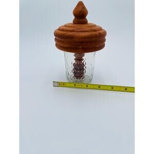 Honey Dipper Jar - Hand Turned Cherry Wood Embedded Lid on Upcycled Jelly Jar